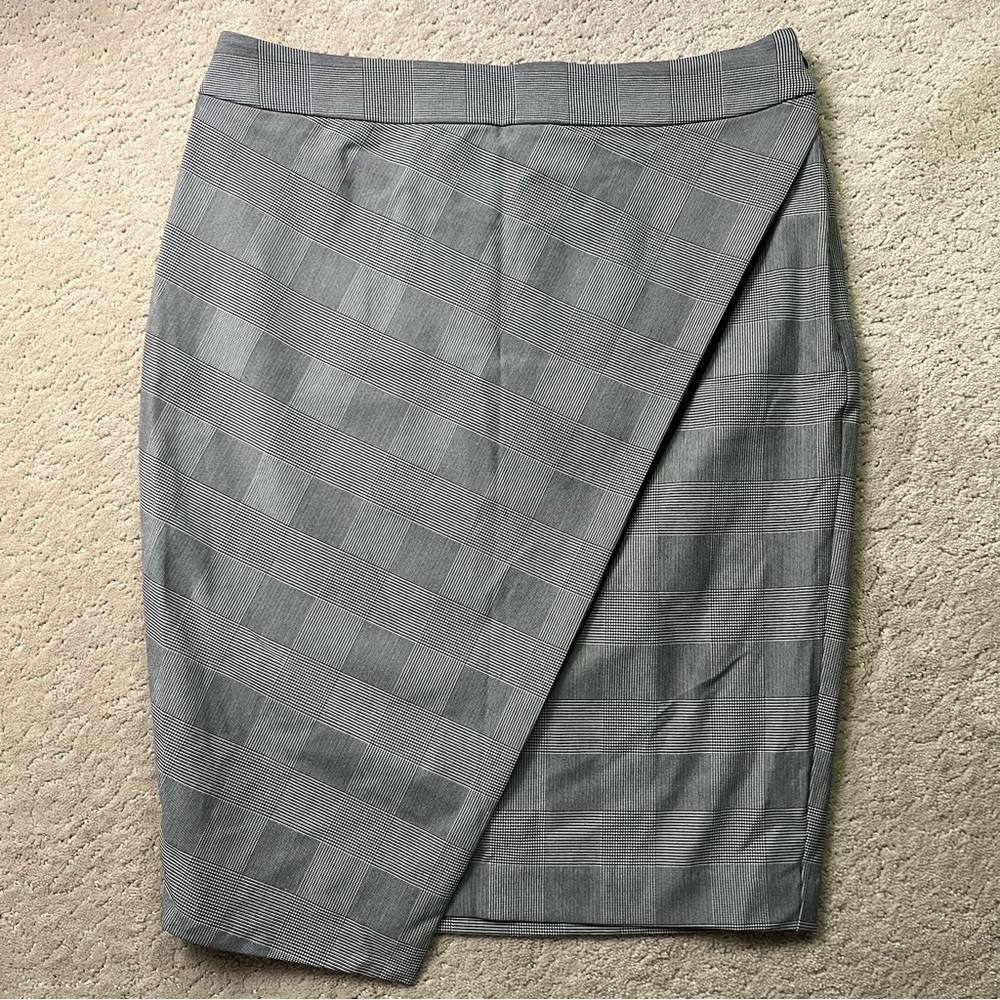 Express Asymmetric Wrap Pencil Skirt Plaid Herringbone 12